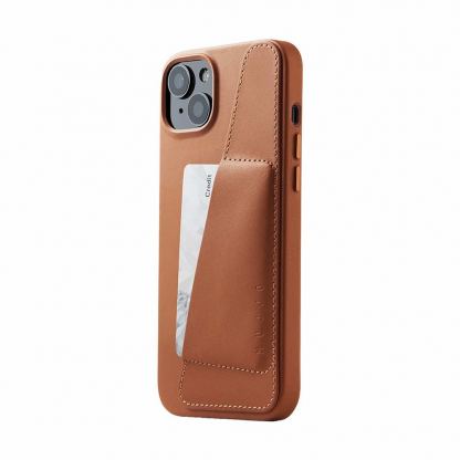 Mujjo Full Leather Wallet Case - премиум кожен (естествена кожа) кейс за iPhone 15 Plus, iPhone 14 Plus (кафяв)