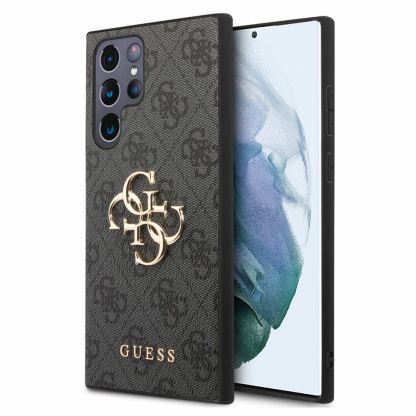 Guess PU 4G Metal Logo Leather Hard Case - дизайнерски кожен кейс за Samsung Galaxy S24 Ultra (сив)