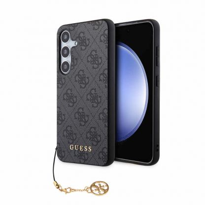 Guess PU 4G Charms Collection Leather Hard Case - дизайнерски кожен кейс за Samsung Galaxy S24 (сив)