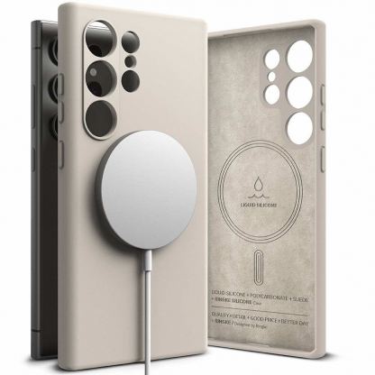 Ringke Liquid Silicone Magnetic Case - силиконов (TPU) калъф с MagSafe за Samsung Galaxy S24 Ultra (бежов)