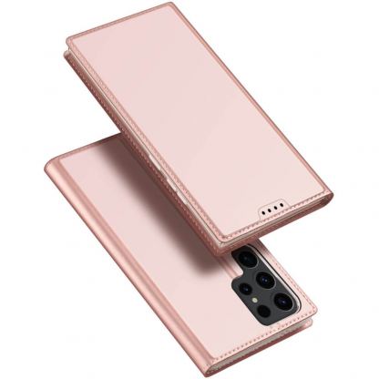 Dux Ducis Skin Pro Case - кожен калъф с поставка и отделение за кр. карти за Samsung Galaxy S24 Ultra (розов)