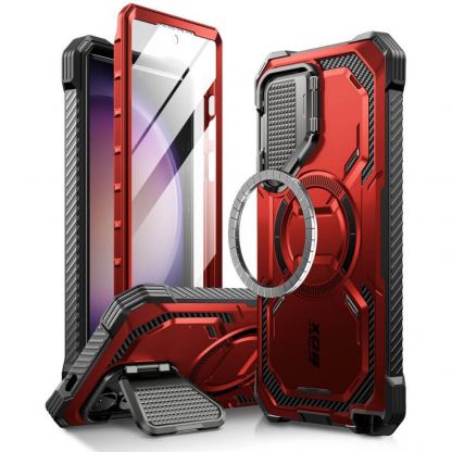 i-Blason SUPCASE ArmorBox MagSafe Case - удароустойчив хибриден кейс с MagSafe и вграден протектор за дисплея за Samsung Galaxy S24 (червен)