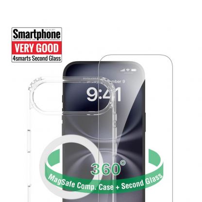 Хибриден удароустойчив кейс с MagSafe и стъклено защитно покритие за дисплея на iPhone 17 Air - 4smarts 360° Premium Protection Set (прозрачен)