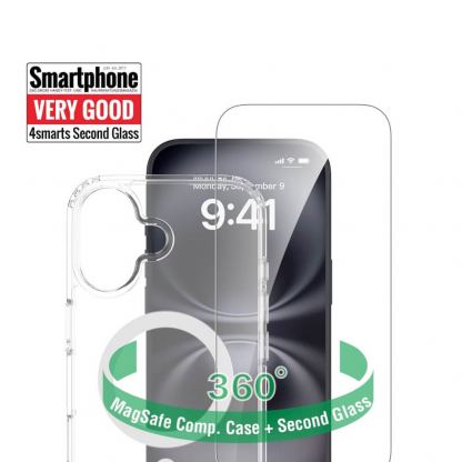 Хибриден удароустойчив кейс с MagSafe и стъклено защитно покритие за дисплея на iPhone 17 - 4smarts 360° Premium Protection Set (прозрачен)