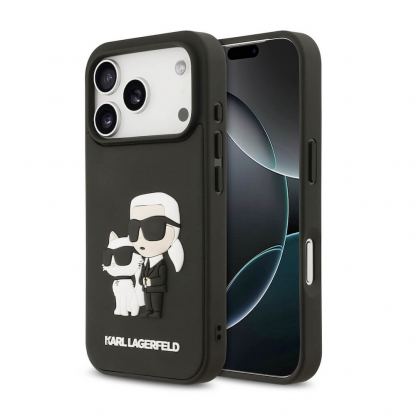 Хибриден удароустойчив кейс за iPhone 17 Pro - Karl Lagerfeld Karl and Choupette 3D Case (черен)