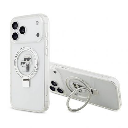 Хибриден удароустойчив кейс с MagSafe за iPhone 17 Pro Max - Karl Lagerfeld Ringstand Karl and Choupette MagSafe Case (бял-прозрачен)
