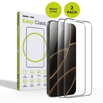 2 броя калени стъклени защитни покрития за дисплея на iPhone 17 Pro - Mobile Origin EasyGlass Full Cover Tempered Glass 2 Pack (черен-прозрачен)