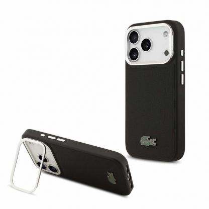 Дизайнерски кожен кейс с MagSafe за iPhone 17 Pro Max - Lacoste Iconic Petit Pique Camera Stand MagSafe Case (черен)