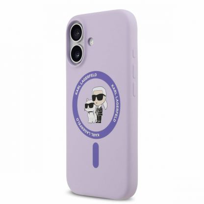 Дизайнерски силиконов кейс с MagSafe за iPhone 17 - Karl Lagerfeld Liquid Silicone Karl and Choupette MagSafe Case (лилав)