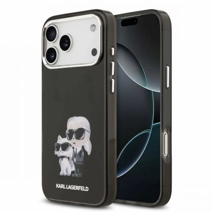 Хибриден удароустойчив кейс за iPhone 17 Pro Max - Karl Lagerfeld IML Aquarelle Karl and Choupette Case (черен)
