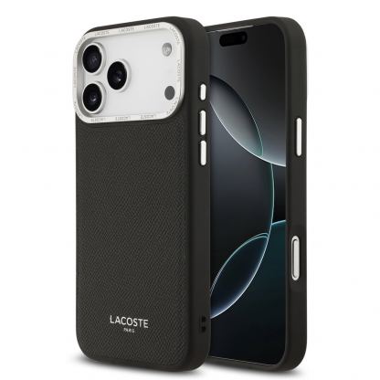 Дизайнерски кожен кейс с MagSafe за iPhone 17 Pro Max - Lacoste PU Champs Elysees MagSafe Leather Hard Case (черен)