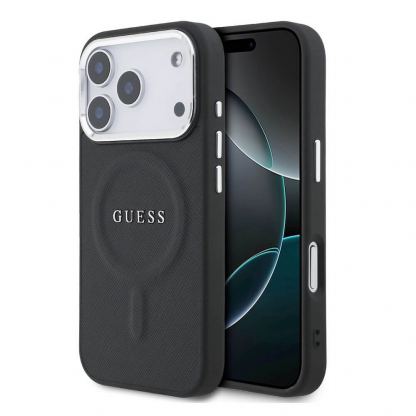 Дизайнерски кожен кейс с MagSafe за iPhone 17 Pro - Guess PU Saffiano MagSafe Leather Hard Case (черен)
