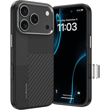 Удароустойчив кевларен кейс с MagSafe за iPhone 17 Pro - Benks Montage Magnetic Armor Pro Kevlar Metal Frame Case 600D and 1500D (черен)