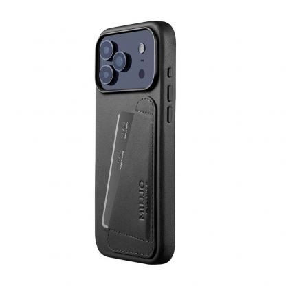 Премиум кожен (естествена кожа) кейс с MagSafe за iPhone 17 Pro Max - Mujjo Full Leather MagSafe Wallet Case (черен)