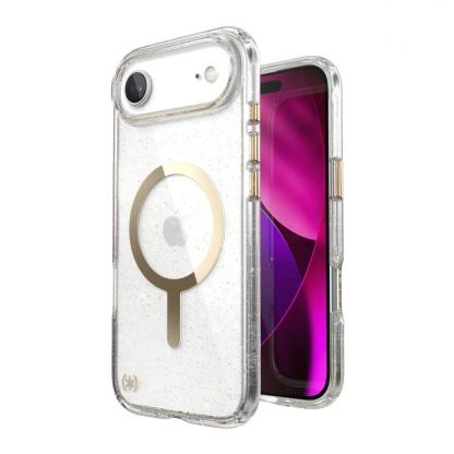 Удароустойчив хибриден кейс с Magsafe за iPhone 17 Air - Speck Presidio Lux Glitter MagSafe Case (прозрачен-златист)
