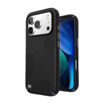 Удароустойчив хибриден кейс за iPhone 17 Pro - Speck Presidio 2 Grip Case (черен-сив)