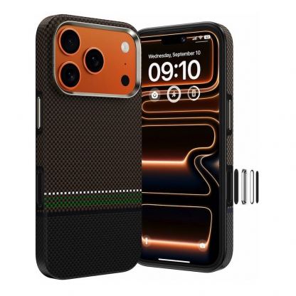 Кевларен кейс с MagSafe за iPhone 17 Pro - Benks Magnetic Armor Air Prestige Kevlar Camera Control Button Case 600D (кафяв)