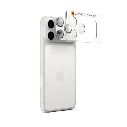 Предпазни стъклени лещи с цяла плочка за камерата на iPhone 17 Pro - Spigen Glass tR EZ Fit Optik Pro XL (сребрист)