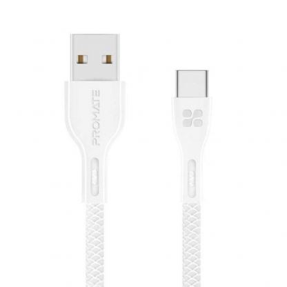 Кабел с гумирана оплетка за устройства с USB-C порт (120 см) - Promate PowerBeam-C USB-A to USB-C Cable 2А (бял)