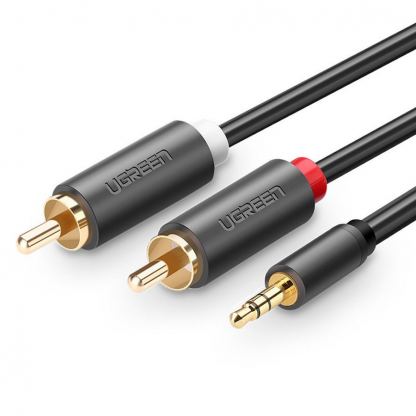 Качествен аудио кабел 2xRCA (мъжко) към 3.5mm (мъжко) (10 метра) - Ugreen AV102 2xRCA Male to 3.5mm Male Audio Cable (черен)