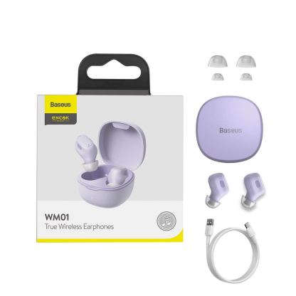 Безжични блутут слушалки със зареждащ кейс - Baseus Encok WM01 TWS In-Ear Bluetooth Earphones (NGWM01-05) (лилав)