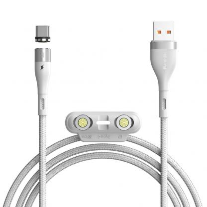 Кабел с магнитни конектори за Apple продукти с Lightning, microUSB и USB-C (100 см) - Baseus Zinc Magnetic Safe Fast Charging Data Cable (CA1T3-A02) (бял)