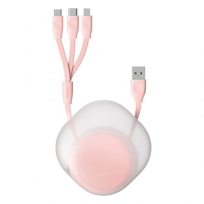 Универсален USB кабел с Lightning, microUSB и USB-C конектори (80 см) - Baseus Lets Go Little Reunion One-Way Stretchable 3-in-1 USB Cable (розов)