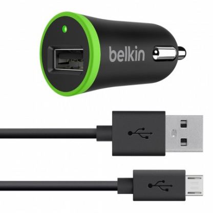 Зарядно за кола с USB изход и отделен microUSB кабел за мобилни устройства - Belkin Micro Car Charger 2.4A (черен)