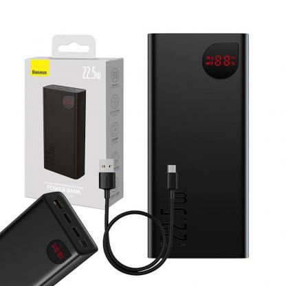 Външна батерия с 3xUSB-A и 1xUSB-C изходи с технология за бързо зареждане - Baseus Adaman Metal Digital Display Power Bank 22.5W 40000 mAh (PPAD020101) (черен)