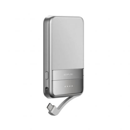 Преносима външна батерия вграден USB-C кабел, USB-C порт и безжично зареждане с MagSafe (сребрист)  - EcoFlow Rapid Magnetic Wireless Charging Power Bank 5000 mAh 30W