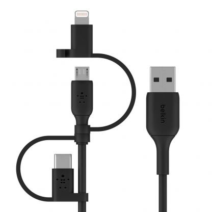 Качествен USB кабел с Lightning, microUSB и USB-C конектори (100 см) - Belkin Universal Cable 15W with Micro-USB, USB-C and Lightning Connectors (черен)