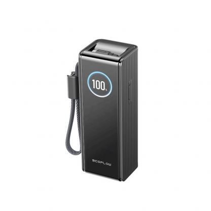 Външна батерия с вградени 2xUSB-C кабели и USB-C, USB-A портове и технология за бързо зареждане - EcoFlow Rapid Power Bank With Built-In Retractable Cables 25000 mAh 170W (черен)