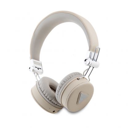 Безжични блутут слушалки с микрофон за мобилни устройства - Guess PU Grained Triangle Logo ENC Bluetooth Headphones (бежов)