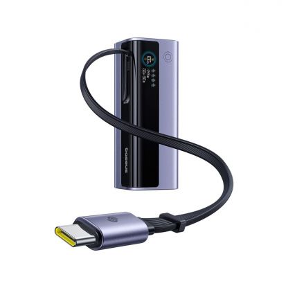 Външна батерия с вграден USB-C кабел, USB-C и USB-A портове и технология за бързо зареждане - Baseus EnerGeek GR11 Power Bank With Retractable USB-C Cable 20000mAh 145W (тъмносив)