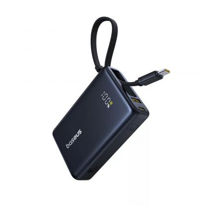 Външна батерия 10000 mAh с вграден USB-C кабел и 1xUSB-C, 1xUSB-A портове - Baseus PicoGo Digital Display Power Bank With USB-C Cable 45W 10000mAh (черен)