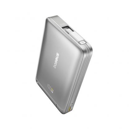 Външна батерия с вграден USB-C кабел, USB-C порт и Qi2 безжично зареждане - Baseus Nomos Qi2 Power Bank 10000 mAh 45W (сив)