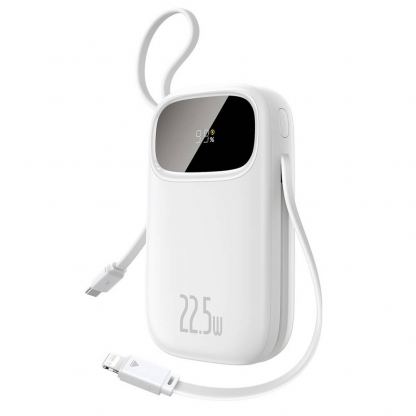 Външна батерия с вграден USB-C и Lightning кабел и USB-C, USB-А портове - Baseus Qpow3 Digital Display Power Bank With USB-C And Lightning cable 22.5W 20000mAh (бял)