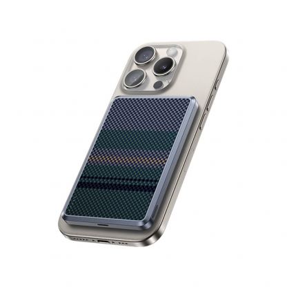 Преносима външна батерия с USB-C порт и безжично зареждане с MagSafe - Benks ArmorGo Aurora Light Magnetic Wireless Power Bank 10000 mAh 15W (черен-зелен)