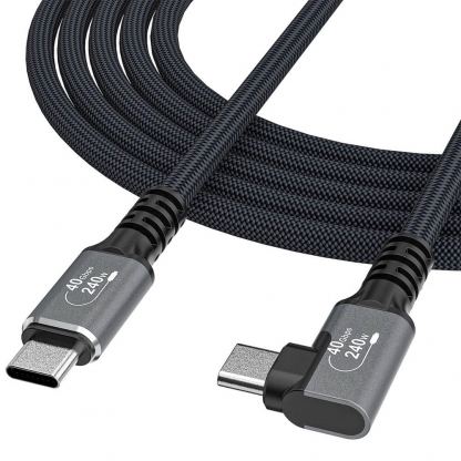 Здрав USB4 кабел с Thunderbolt 4 за устройства с USB-C порт - Wozinsky Thunderbolt 4 USB4 USB-C to USB-C Angled Cable 240W (черен) (100 см) 