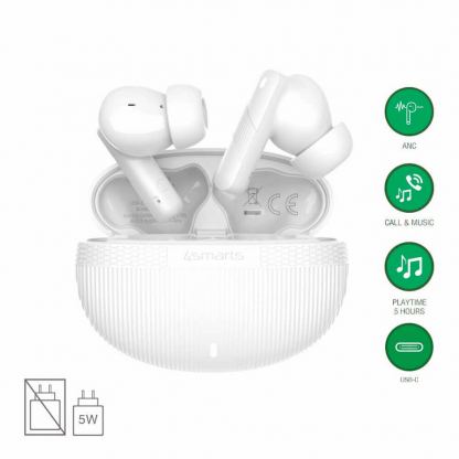 Безжични блутут слушалки със зареждащ кейс - 4smarts SkyBuds Pro ANC TWS In-Ear Bluetooth Earphones (бял)