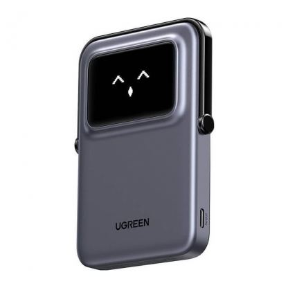 Преносима външна батерия с USB-C порт и безжично зареждане с MagSafe - Ugreen Uno PB571 Magnetic Wireless Power Bank 5000 mAh 20W (тъмносив)