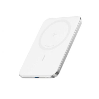 Преносима външна батерия с USB-C порт и безжично зареждане с MagSafe - Anker Qi2 Nano MagSafe Wireless Ultra Slim Power Bank 5000 mAh 15W (бял)