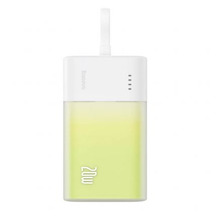 Външна батерия 10000 mAh с вграден Lightning кабел и USB-C порт - Baseus Popsicle Power Bank with Lightning Cable 20W 5200mAh (бял-зелен)