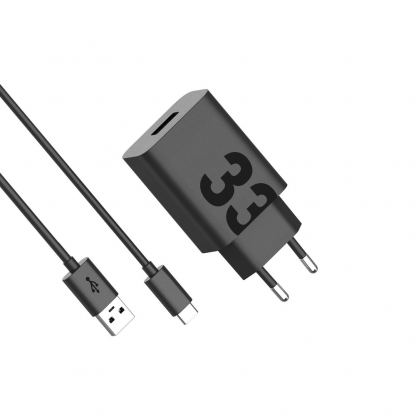 Захранване за ел. мрежа с USB-A изход и USB-C кабел за зареждане на мобилни устройства - Motorola MC-332L TurboPower Fast Wall Charger USB-A 33W (черен)