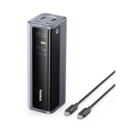 Външна батерия с 2xUSB-C и 2xUSB-A изходи и технология за бързо зареждане - Baseus EnerGeek GP12 Digital Display Fast Charging Power Bank 20800mAh 145W (тъмносив)