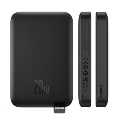 Преносима външна батерия с USB-C порт и безжично зареждане с MagSafe - Baseus Magnetic Mini Air Wireless Charging Power Bank 6000 mAh 20W (P10059002113-00) (черен)
