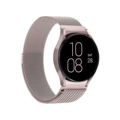 Стоманена, неръждаема каишка за Samsung Galaxy Watch, Huawei Watch, Xiaomi, Garmin и други часовници с 20мм захват - Puro Milanese Magnetic Stainless Steel Band 20mm (розово злато)