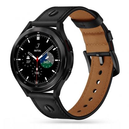 Кожена каишка от естествена кожа за Galaxy Watch, Huawei Watch, Xiaomi, Garmin и други (20мм) - Tech-Protect Leather Screw Band 20mm (черен)