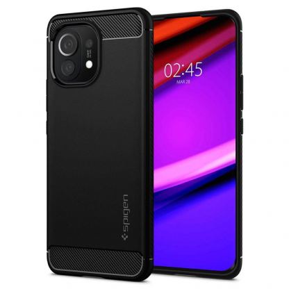 Тънък качествен силиконов (TPU) калъф за Xiaomi Mi 11 - Spigen Rugged Armor Case (черен)