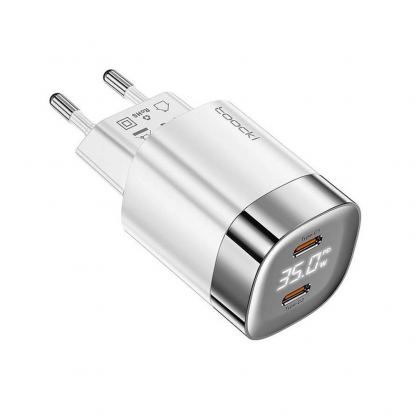 Захранване за ел. мрежа с 2xUSB-C PD изходи с технология за бързо зареждане (бял)  - Toocki GaN Wall Charger Dual USB-C 35W PD